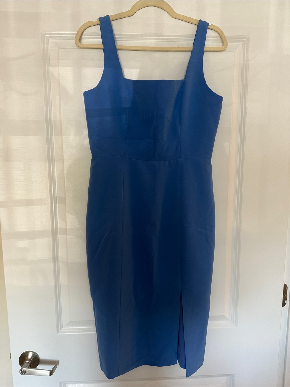 Square-Neck Fitted Midi Dress in Blue